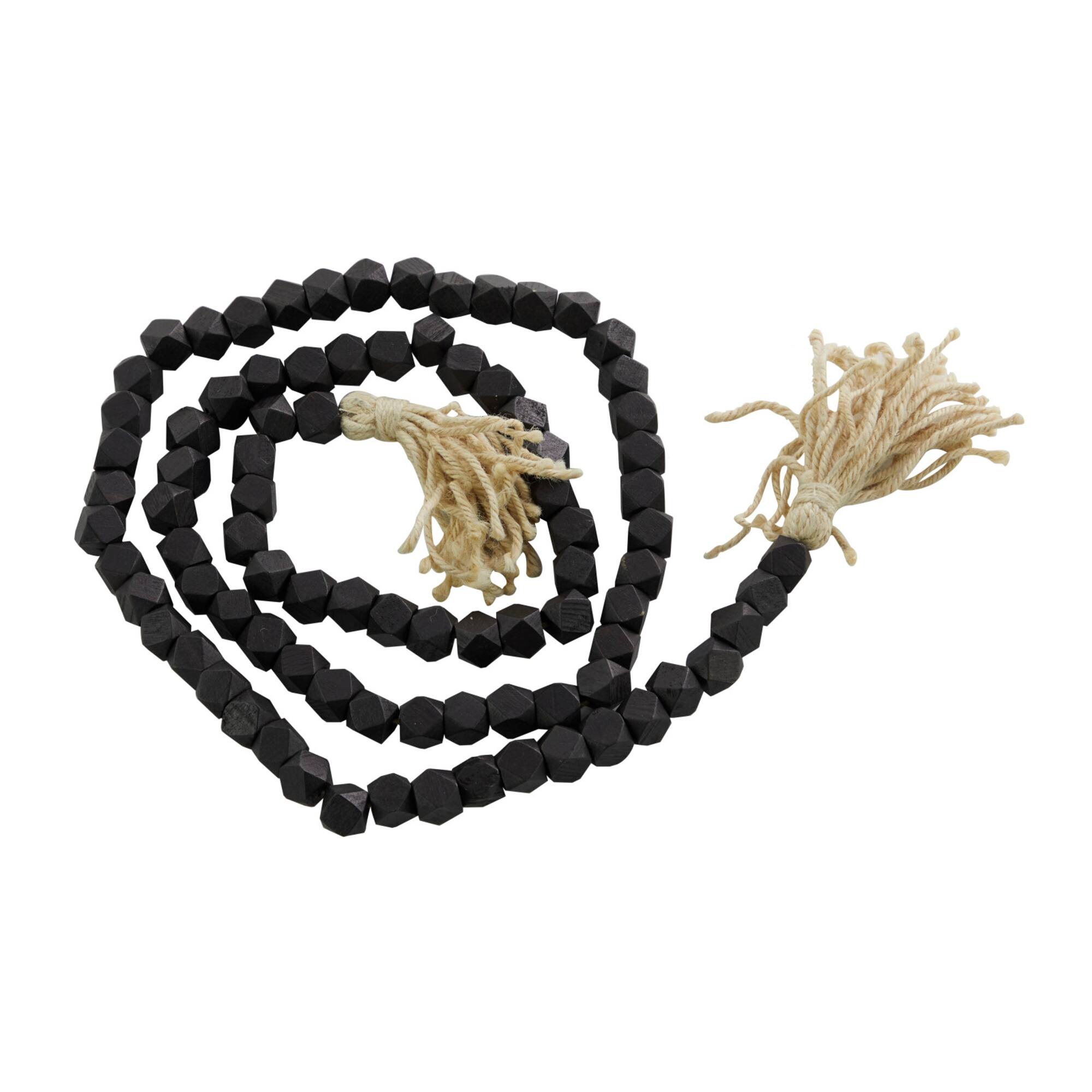 80" Bohemian Mango Wood Beads with Tassels Garland